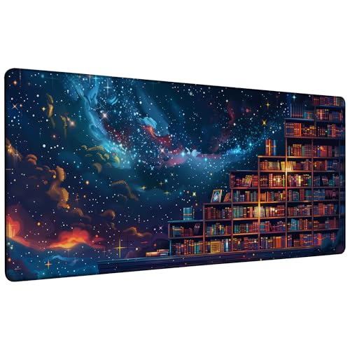 Cosmic Library Floating Amidst The Stars Gaming Mouse Pad 35.4 x 15.7 Inches with Non-Slip Rubber Base, Smooth Cloth Surface Desk Keyboard Mat for Computer, PC, Laptop, Desktop - color: Cosmic Library Floating Amidst The Stars
