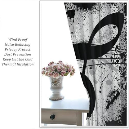 Music Note Curtains, Rustic Black White Musical Notes Theme Print Window Treatments Drapes for Bedroom Living Room Apartment 42" W X 45" L(No Blackout) - color: Musical-5, size: 20.5"W x 45"L (Pack of 2)
