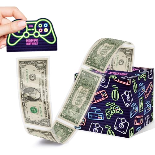Neon Surprise Money Box Gift Pull for Game Lover- Happy Birthday Money Box for Cash Gift Set Included Happy Birthday Card and 35Pcs Transparent Bags, Fun Birthday Gift for Kids Boys Girls - color: Color 001