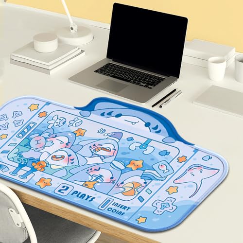 PERFECTSIGHT Cute Shark Party Desk Mat Kawaii Desk Pad, Switch Large Gaming Mouse Pad, Funny Crane Machine Deskmat Mousepad, Anime Blotter Protector Laptop Keyboard Pad for Women Kids Girls Boys - color: Blue