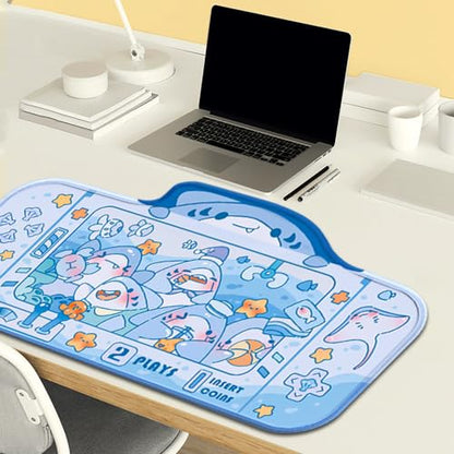 PERFECTSIGHT Cute Shark Party Desk Mat Kawaii Desk Pad, Switch Large Gaming Mouse Pad, Funny Crane Machine Deskmat Mousepad, Anime Blotter Protector Laptop Keyboard Pad for Women Kids Girls Boys - color: Blue