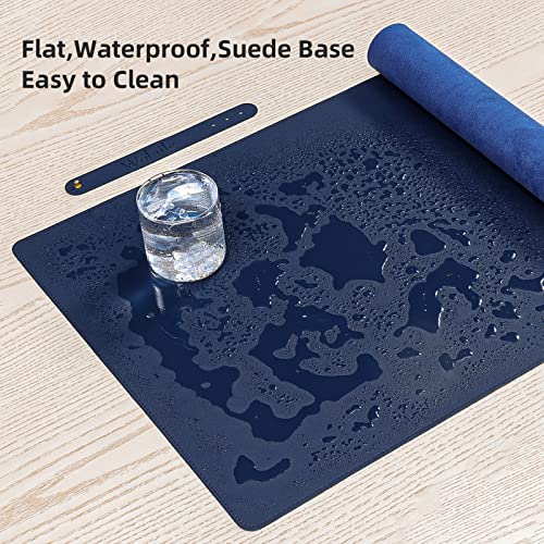Wolaile PU Leather Desk Pad Blotter,Navy Waterproof Office Desktop Mat for Men,36x17in Non-Slip Large Mouse Pad/Writing Protector/Desk Accessories - color: Navy Blue