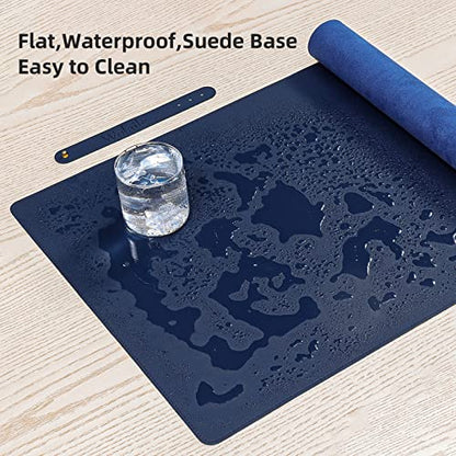 Wolaile PU Leather Desk Pad Blotter,Navy Waterproof Office Desktop Mat for Men,36x17in Non-Slip Large Mouse Pad/Writing Protector/Desk Accessories - color: Navy Blue