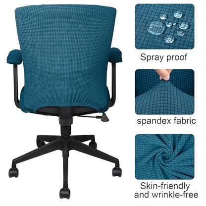 Tallew 4 Pcs Office Chair Covers Set Computer Universal Protective Stretchable Chair Seat Covers Desk Armrest Slipcovers Pads Office Cushion Backrest for Rotating (XL,Emerald Green) - color: Emerald Green