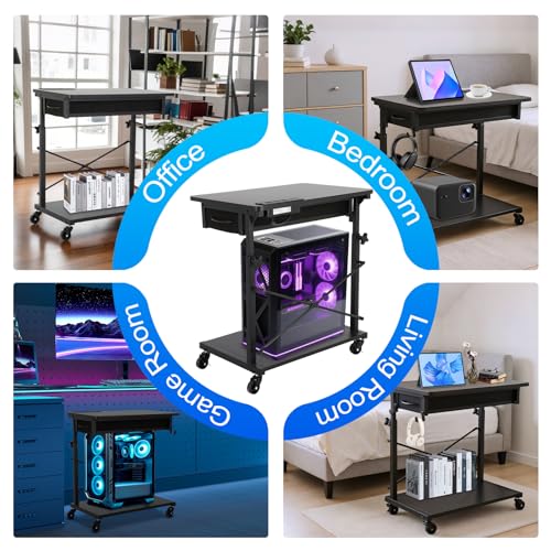 FAHKNS PC Tower Stand，2-Tier Computer Tower Stand，Computer Tower Floor Stand with Power Outlet & Lockable Wheels，PC Holder for Office/Home/Studio/Game Room