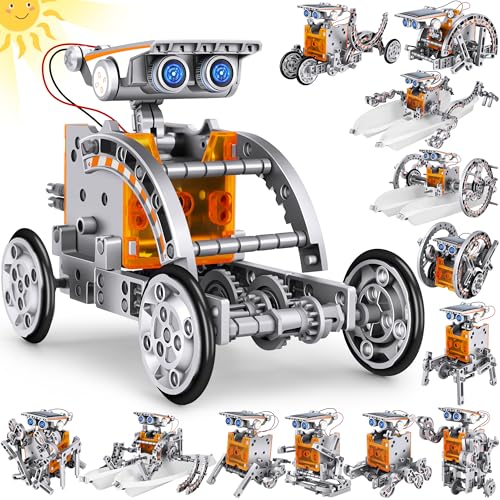 STEM 13-in-1 Education Solar Power Robots Toys for Boys Age 8+, Educational Toy DIY Science Kits for Kids, Building Experiment Robotics Set Birthday Gifts for 8+ Years Old Boys and Girls - color: Silver