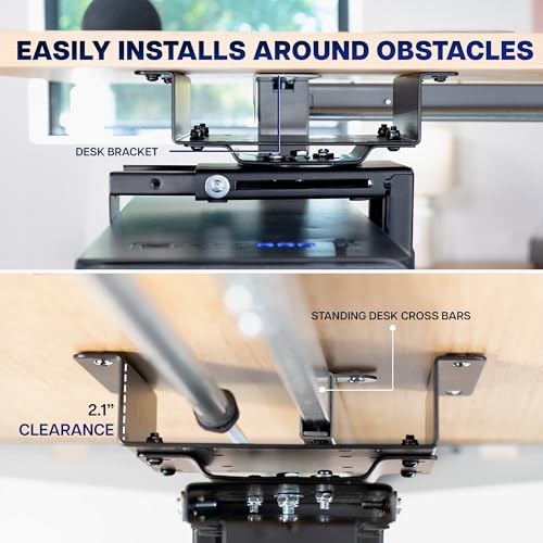 VIVO Adjustable Under Desk and Wall 3.5 to 7.8 inch Wide Office PC Mount, Computer Case CPU Machine Holder Stand with Swivel and Spacer Bracket, Holds 22 lbs, Black, MOUNT-PC01-SB