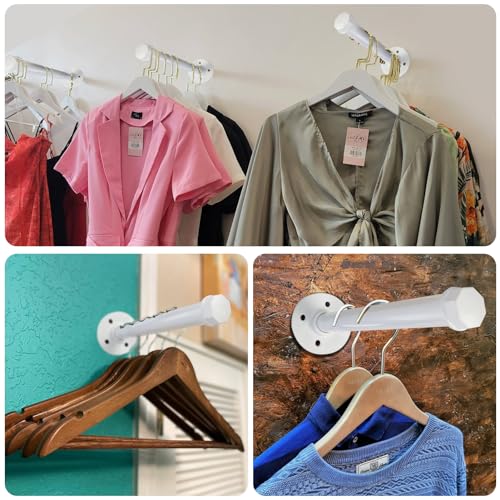 Pintuson 6 PCS Industrial Pipe Clothes Bar 12 Inch - Pipe Clothing Rack Wall Mount - Face Out Closet Rods for Hanging Clothes Commercial Retail Boutique Laundry Shirt Display - White - color: White 12" Clothes Rack