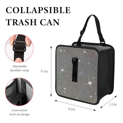 Car Foldable Trash Can, Bling Rhinestone Oxford Garbage Container Hanging Waterproof Organizer, Mini Crystal Dustbin Waste Basket Leakproof Trash Bin for Car Office Kitchen (AB) - color: AB