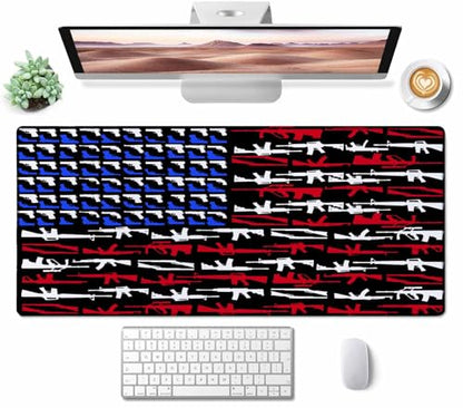 Gaming Mouse Pad, Large Mouse Pads for Desk, Non-Slip Rubber Base Mousepad, Keyboard Mouse Mat, Desk Pad with Stitched Edges, 35.4x15.7 inch Gun Shape of American Flag - color: Gun Shape of American Flag, size: 35.4" x 15.7"