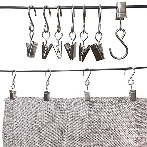 Stainless Steel S Hooks Curtain Clips, 50 Pack Hanging Party Lights Clips, Hangers Gutter Photo, Art Craft Display, 2.4 Inch Long, Silver - color: 2.4 Inch Long Silver