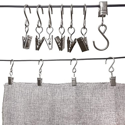Stainless Steel S Hooks Curtain Clips, 50 Pack Hanging Party Lights Clips, Hangers Gutter Photo, Art Craft Display, 2.4 Inch Long, Silver - color: 2.4 Inch Long Silver