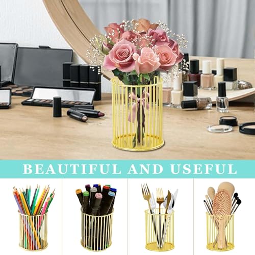 2Pcs Post sticky Note Holder + Pens Holders,Desk organizer sets,Gold Metal suit for Desk Memo,tableware,flowers,toothbrush,cute pencil holder ,Home Office decor and Accessories,Makeup Brushes Cup.