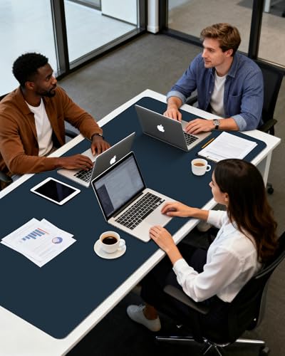 YSAGi Leather Desk Pad Protector, Office Desk Mat, Large Mouse Pad, Non-Slip PU Leather Desk Blotter, Laptop Desk Pad, Waterproof Desk Writing Pad for Office and Home (Dark Blue,55" x 24") - color: Dark Blue, size: 55" x 24"