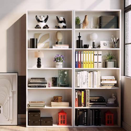 IRONCK Bookshelves and Bookcases Floor Standing 6 Tiers Display Storage Shelves 70 in Tall Bookcase Home Decor Furniture for Home Office, Living Room, Bed Room - color: Industrial White