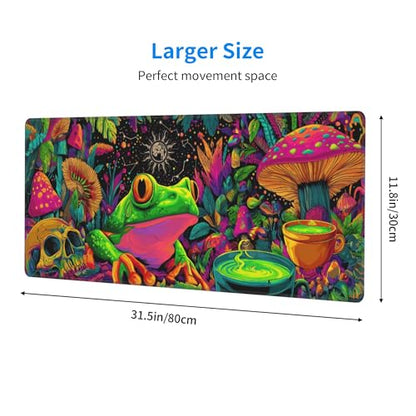 Frog Mushroom Mouse Pad Extended Large Gaming Mouse Pad XL Stitched Edges for Gamer Home Office 31.5 X 11.8 Inch - color: Frog Mushroom