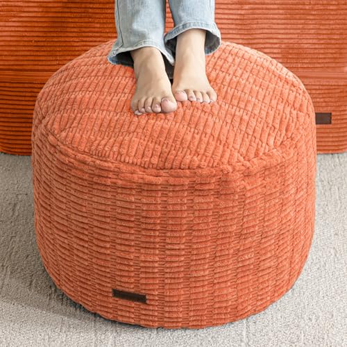 HIGOGOGO Pouf Ottoman Stuffed Round Modern Foam Filled Foot Rest Poufs for Living Room Chair Decorative 26 X 18 Inches Boho Relax Stool for Wedding Christmas Party, Coral Orange - color: Coral Orange, size: 26"D x 26"W x 18"H