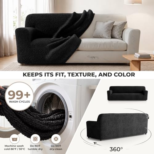 Premium Stretch Couch Covers for Sofa - Sofa Chair Cover Washable, Dogs & Pets Friendly - Elastic Polyester Loveseat Slipcovers - Non-Slip Love Seat Couch Covers - Black (86"-120" Wide) - color: Black, size: 86"-120" Wide