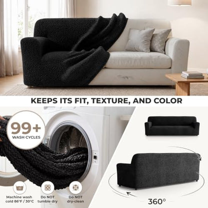 Premium Stretch Couch Covers for Sofa - Sofa Chair Cover Washable, Dogs & Pets Friendly - Elastic Polyester Loveseat Slipcovers - Non-Slip Love Seat Couch Covers - Black (86"-120" Wide) - color: Black, size: 86"-120" Wide