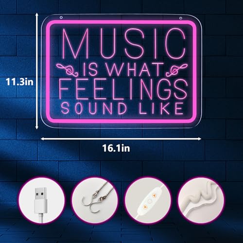 Music is What Feelings Sound Like Neon Signs for Man Cave Decor，Led Neon Light for Live Room, Game Room, Broadcasting Room, Studio, Bedroom Wall Art，Music Lover Gifts - style: music