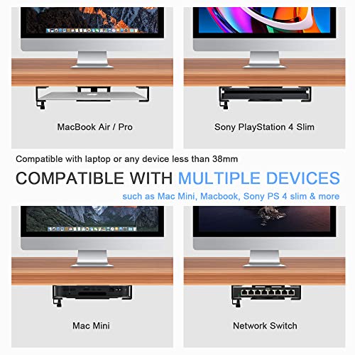 IFCASE Under Desk Laptop Mount & Headphone Holder with Adhesive & Screw, Hard Aluminum Under Table Desk Holder for Laptop, Mac mini, MacBook Pro (Silver) - color: Silver