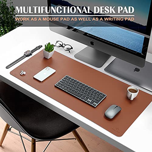 K KNODEL Large Office Leather Desk Mat, Mouse and Keyboard Pad, Computer and Laptop Mat, Desktop Protector and Cover, Writing Pad and Blotter (31.5"x15.7", Brown) - color: Brown, size: 31.5" x 15.7"