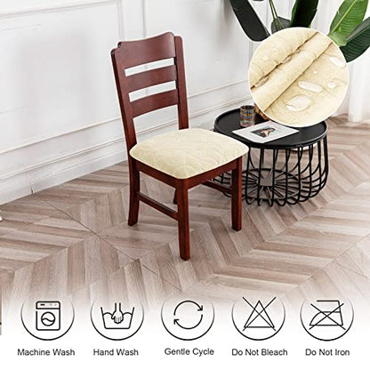Genina Chair Seat Covers Waterproof Dining Room Chair Covers 2 Pack Stretch Seat Covers for Dinning Room Chair Protector Slipcover for Kitchen, Hotel (2, Flower Pattern-Beige) - color: Flower Pattern-beige
