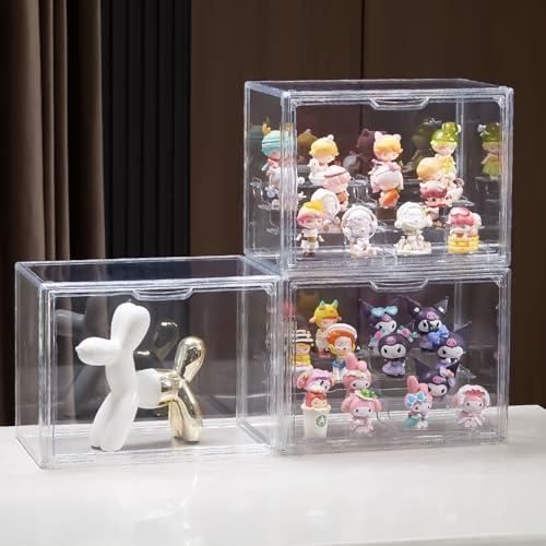4 Tiers Clear Acrylic Display Case, Plastic Storage Bins with 2 Display Risers and Magnetic Door,Stackable Display Box for Figures Showcase (XLarge -4 Tier-2 Pack) - size: XLarge -4 Tier-2 Pack