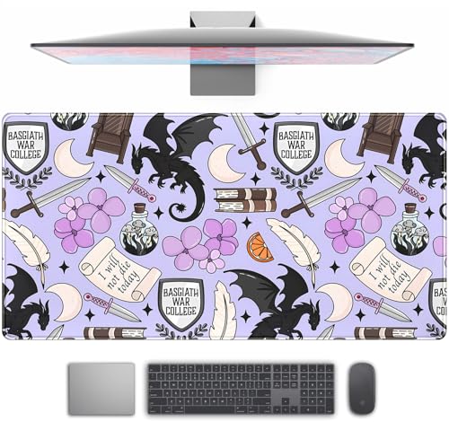 Cute Desk Pad Kawaii Black Loong Mouse Pad Purple Magic Desk Keyboard Pad, Large Gaming Mouse Pad for Desk Decor Computer Desk Home Office Decor for Girl with Stitched Eges Protector Mat 31.5x15.7 in - color: Purple Cute Magic Dragon