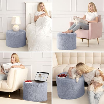 Hansleep Round Pouf Ottoman Foot Rest, Footstool, Grey | High-Density One-Piece Foam, 17 x 14 Inch, Firm & Stable, for Couch, Bedroom, Living Room, Machine Washable Cover - color: Grey, size: 17"D x 17"W x 14"H