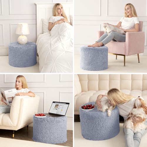 Hansleep Round Pouf Ottoman Foot Rest, Footstool, Grey | High-Density One-Piece Foam, 20 x 15 Inch, Firm & Stable, for Couch, Bedroom, Living Room, Machine Washable Cover - color: Grey, size: 20"D x 20"W x 15"H