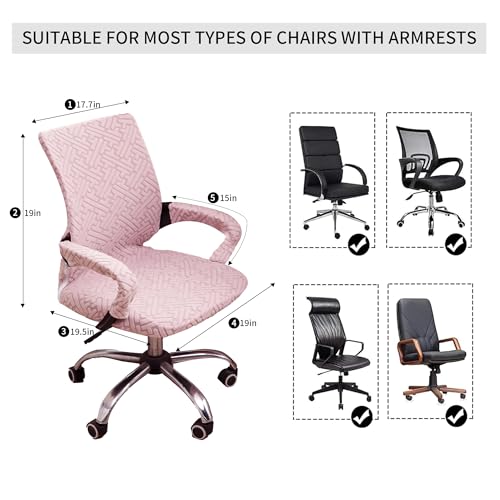 Pink Office Chair Cover with Armrest Cover 18Inch Wide Stretch Jacquard Small Desk Computer Chair Covers with Long Zipper Arm Slipcovers Washable - color: Jacquard T-pink, size: Small