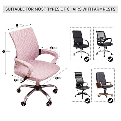 Pink Office Chair Cover with Armrest Cover 18Inch Wide Stretch Jacquard Small Desk Computer Chair Covers with Long Zipper Arm Slipcovers Washable - color: Jacquard T-pink, size: Small