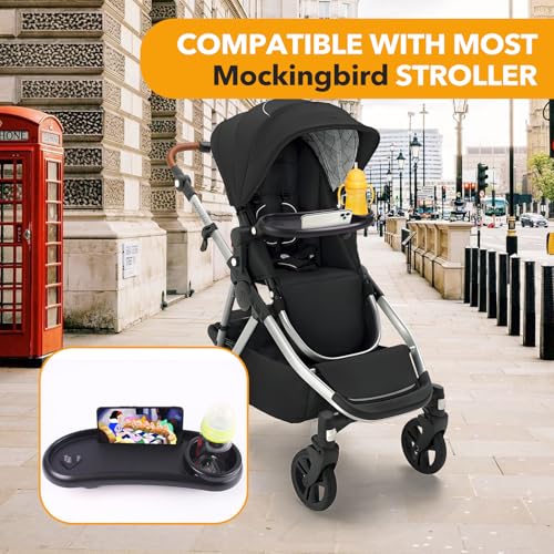 Snack Tray Compatible with Mockingbird,Nuna,Evenflo Stroller | Adjustable Stroller Snack Tray with Cup Holder and Phone Holder, Stroller Accessories Black