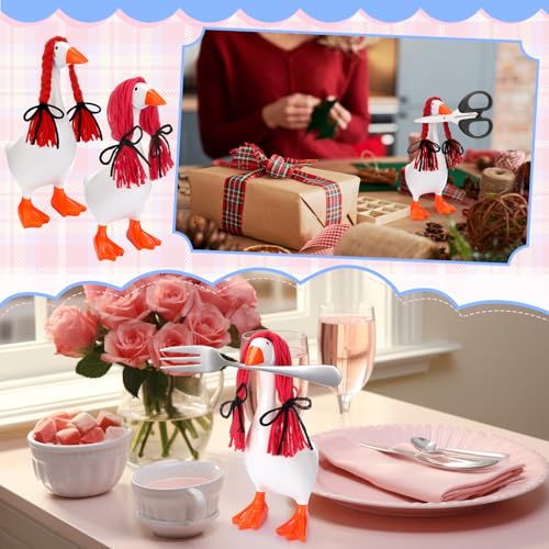 Suncalla 6 Pcs Mini Desk Goose Wigs Hand Knitted Goose Outfits 7'' Desk Geese Braid Accessories Wig Crochet Hook Wig for Xmas Gift 7 Inch Geese Figurine Desktop Home Decoration