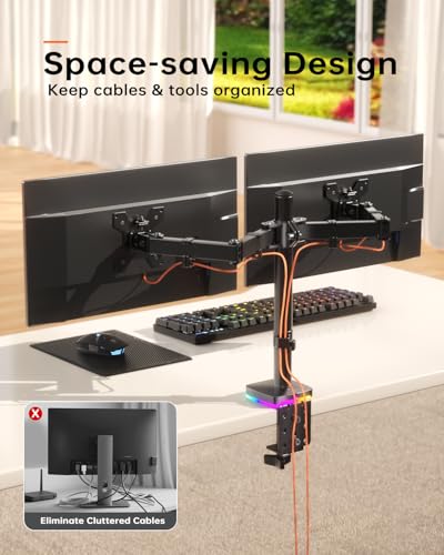 Afaloona RGB Dual Monitor Stand with USB Hub, Dual Monitor Mount for 13-27 Inch Screens, Adjustable Arm Desk Mount with 1 USB-C & 2 USB Ports, Height Swivel Tilt Rotation, VESA 75x75/100x100 - size: RGB Dual Monitor Arm