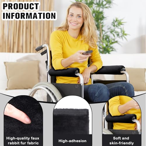 Threlaco 2 Pcs Wheelchair Armrest Covers Soft Fluffy Foam Wheelchair Armrest Pads Non Slip Arm Rest Cover Cushion Pad for Armchairs Office Chairs(Black) - color: Black