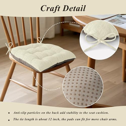 Chair Cushions for Dining Chairs Set of 4 Durable D-Shaped Seat Cushions with Non-Slip Backing Secure Ties Thick Cozy Seat Pad for Kitchen Dining Room Office(18x16.5x3in Beige) - color: Beige