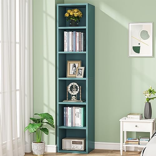 Tribesigns 70.9 Inch Tall Narrow Bookcase, Modern Slim Corner Bookcase with Storage, 6 Tier Cube Display Shelves for Home Office - color: Blue