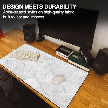 MPCO. Real Tree Large Gaming Desk Pad - 36" x 17" Duraglyde Fabric Edge Snow White – Without Logo Desk Mats - Non-Slip, Washable, Smooth Glide for Precision Gaming & Work - color: Duraglyde Edge Snow White – Without Logo