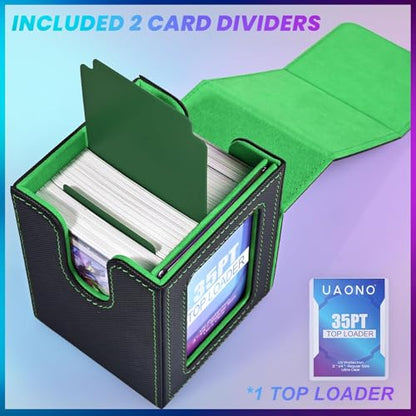 UAONO Card Deck Box for MTG Commander, Independent Commander Display, Fits 100 Double-Sleeved Cards, Magnetic Deck Case for Magic the Gathering TCG, 2 Dividers & 1 Top Loader (Black/Green) - color: A-Black&Dark Green