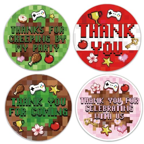 1.8 Inch 80PCS Pixel Miner Theme Gaming Party Decorations Thank You Stickers, Pixel Miner Video Game Birthday Party Decorations Favors Stickers for Boys Kids, Thank You for Coming Party Favors