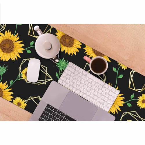 Sunflowers Yellow Mouse Pad Sunflower Gold Geometric Green Leaf Keyboard Mat Large Gaming Mousepad for Desk,Office,Bed 35.4"X15.7" - color: sunflowers yellow