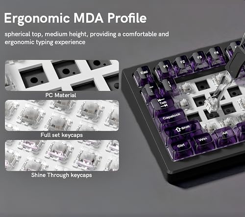 dagaladoo Dark Purple Clear Keycaps,Glossy Jelly Key caps tranlucent Set | Transparent keyboard keycaps ceramic style,MDA Profile,115 keys PC keycaps for Mechanical Keyboard with MX Switches - color: Dark Purple