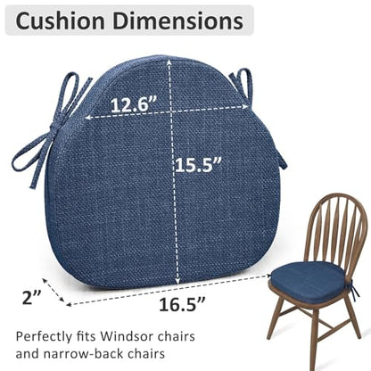 Shinnwa Kitchen Chair Cushions Set of 2, High-Resilience Foam Windsor Seat Pads, Dining Chair Cushions with Ties & Textured Cover, 2 Pack, 16.5 x 15.5 x 2, Navy Blue - color: Navy Blue, size: 2 Count (Pack of 1)