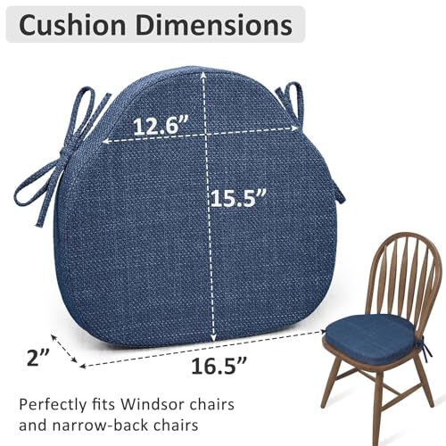 Shinnwa Dining Chair Cushions Set of 4, High-Resilience Foam Windsor Seat Pads, Kitchen Chair Cushions with Ties & Textured Cover, 4 Pack, 16.5 x 15.5 x 2, Navy Blue - color: Navy Blue, size: 4 Count (Pack of 1)