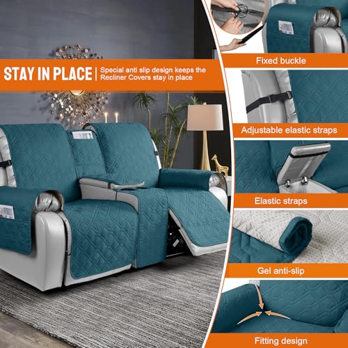 VANSOFY Loveseat Recliner Cover with Console 100% Waterproof Sofa Slipcovers Non-Slip Reclining Couch Cover Split Sofa Cover Furniture Protector for Pets, Dogs(Peacock Blue) - color: Peacock Blue