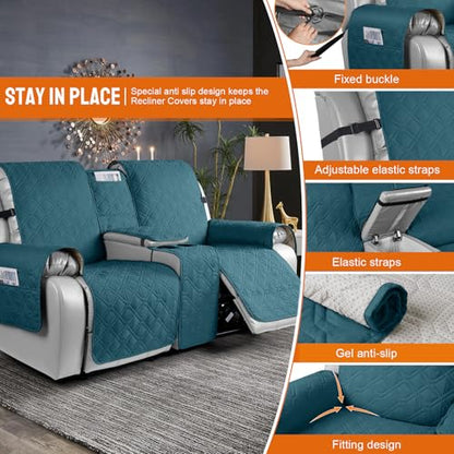 VANSOFY Loveseat Recliner Cover with Console 100% Waterproof Sofa Slipcovers Non-Slip Reclining Couch Cover Split Sofa Cover Furniture Protector for Pets, Dogs(Peacock Blue) - color: Peacock Blue