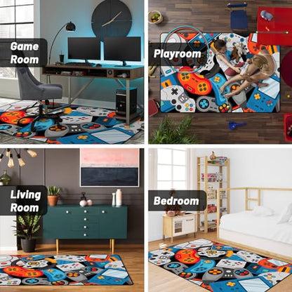 Game Area Rug Teen Boys Carpet, 3D Gaming Rugs Gamepad Controller Mat for Boys Girls Bedroom Playroom, Non-Slip Gamer Rugs Children Gaming Area Rugs (79" x 59", Blue) - color: Blue, size: 4'11" x 6'7" (Rectangular)
