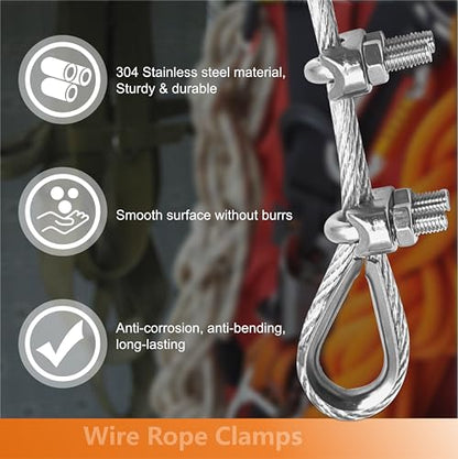 8 Pcs M10 Wire Rope Clamps Cable Clamps 4 Pcs 3/8" Wire Rope Thimble U Bolt Saddle Fastener 304 Stainless Steel Cable Clamps (M10, 8) - style: M10